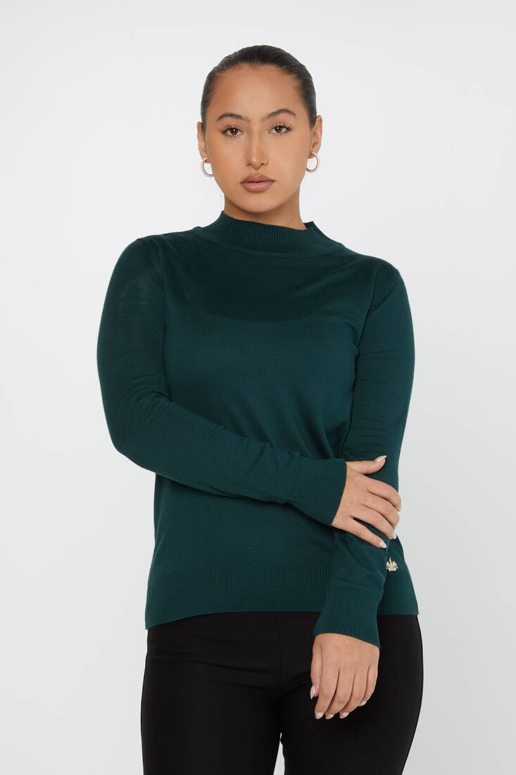 Women's Knitwear Stand Collar Basic Olive - 30613 | KAZEE