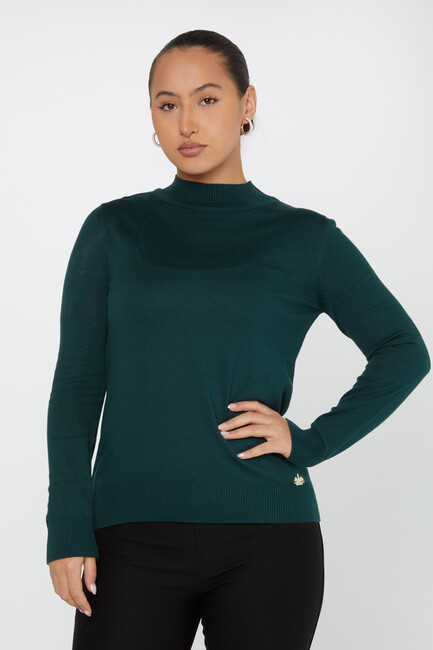 Women's Knitwear Stand Collar Basic Olive - 30613 | KAZEE - Thumbnail