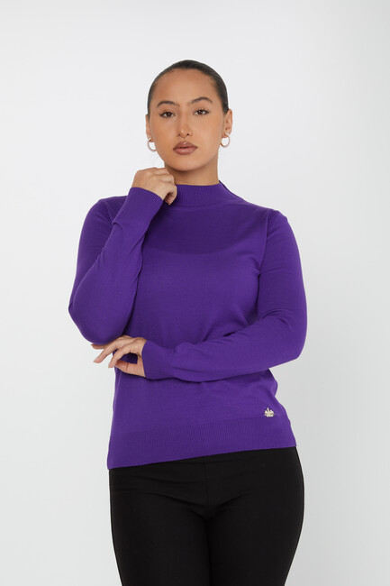 Women's Knitwear Stand Collar Basic Purple - 30613 | KAZEE - Thumbnail