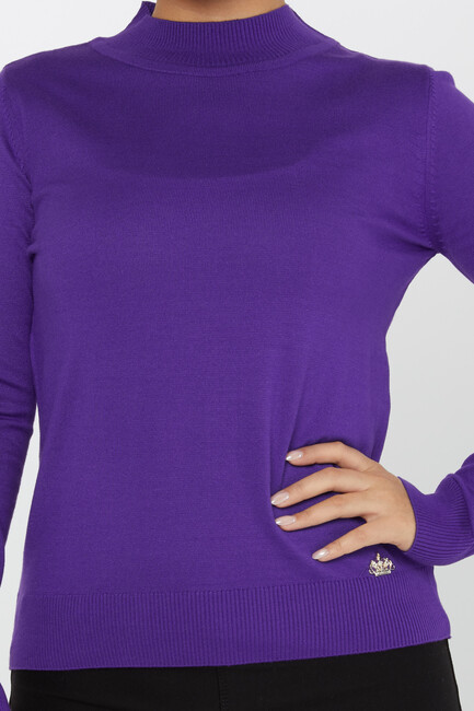 Women's Knitwear Stand Collar Basic Purple - 30613 | KAZEE - Thumbnail