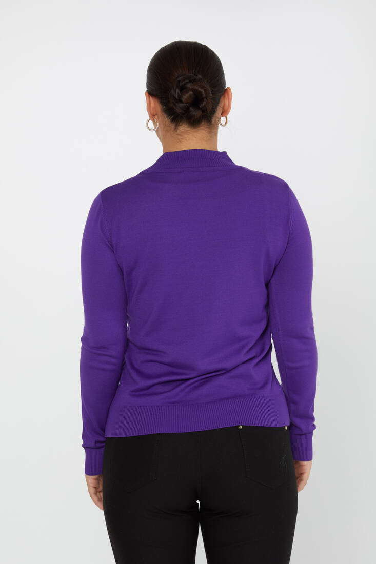 Women's Knitwear Stand Collar Basic Purple - 30613 | KAZEE