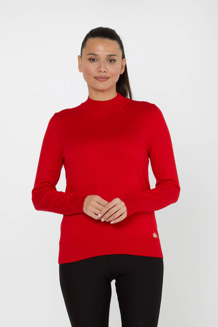 Women's Knitwear Stand Collar Basic Red - 30613 | KAZEE