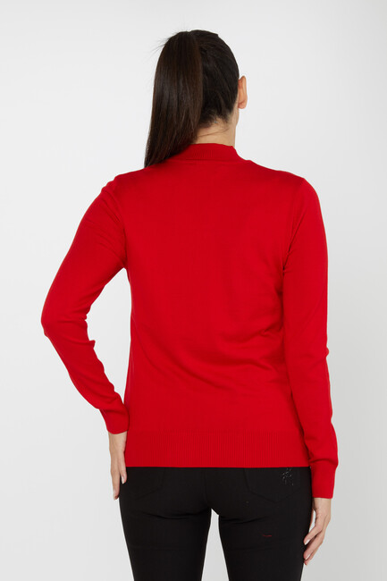 Women's Knitwear Stand Collar Basic Red - 30613 | KAZEE - Thumbnail