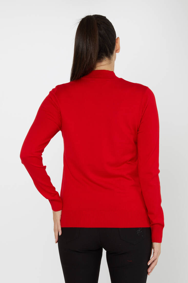 Women's Knitwear Stand Collar Basic Red - 30613 | KAZEE