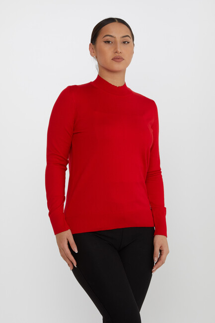 Women's Knitwear Stand Collar Basic Red - 30613 | KAZEE - Thumbnail