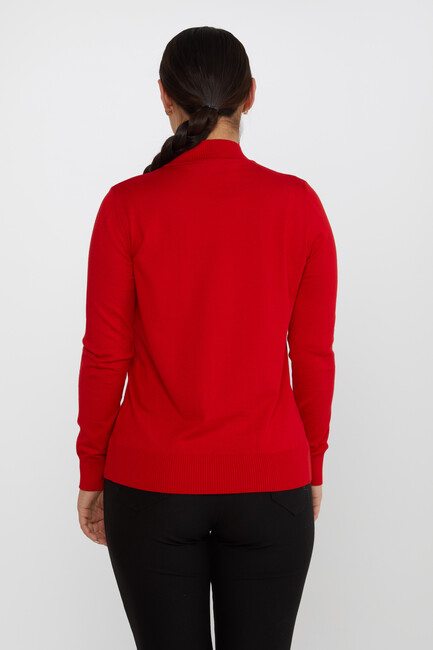 Women's Knitwear Stand Collar Basic Red - 30613 | KAZEE - Thumbnail