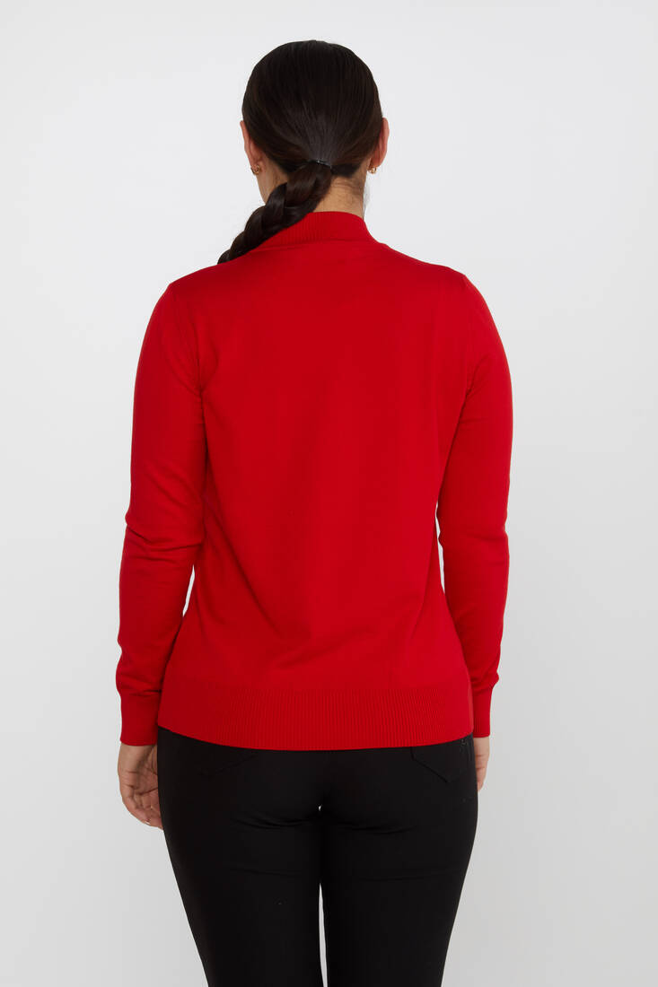 Women's Knitwear Stand Collar Basic Red - 30613 | KAZEE