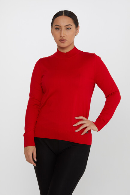 Women's Knitwear Stand Collar Basic Red - 30613 | KAZEE - Thumbnail