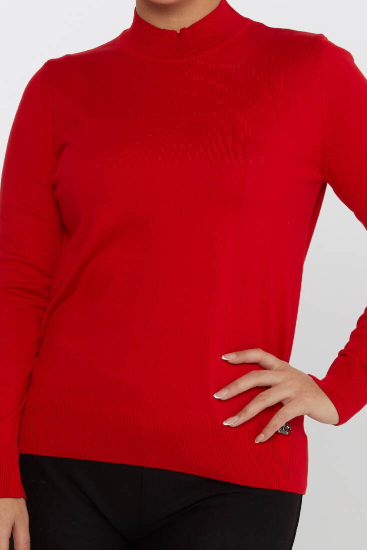 Women's Knitwear Stand Collar Basic Red - 30613 | KAZEE