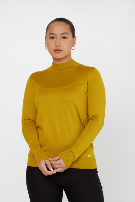 Women's Knitwear Stand Collar Basic Saffron - 30613 | KAZEE - Thumbnail