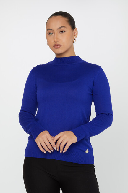 Women's Knitwear Stand Collar Basic Saxe- 30613 | KAZEE - Thumbnail