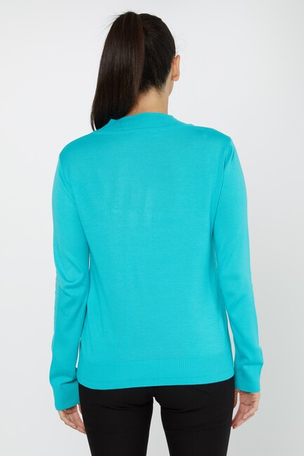 Women's Knitwear Stand Collar Basic Turquoise - 30613 | KAZEE - Thumbnail