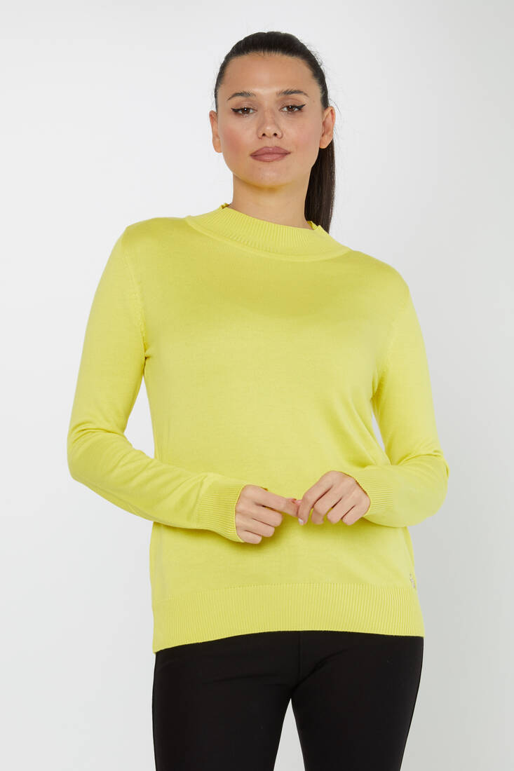 Women's Knitwear Stand Collar Basic Yellow - 30613 | KAZEE