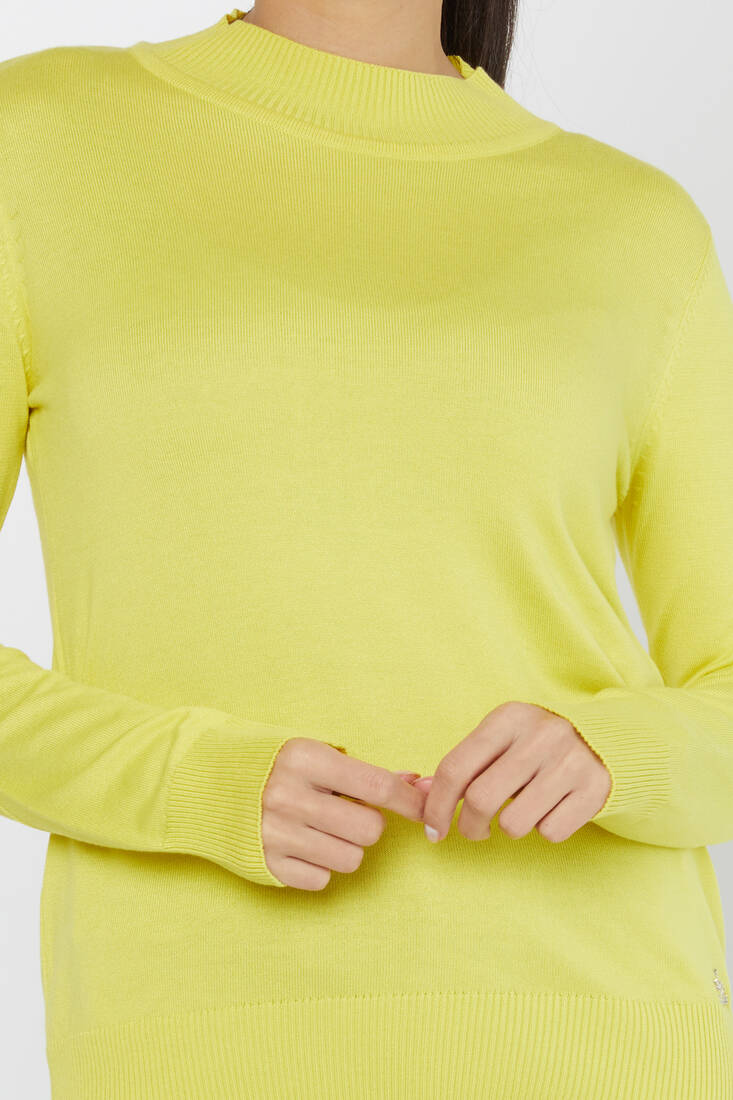 Women's Knitwear Stand Collar Basic Yellow - 30613 | KAZEE