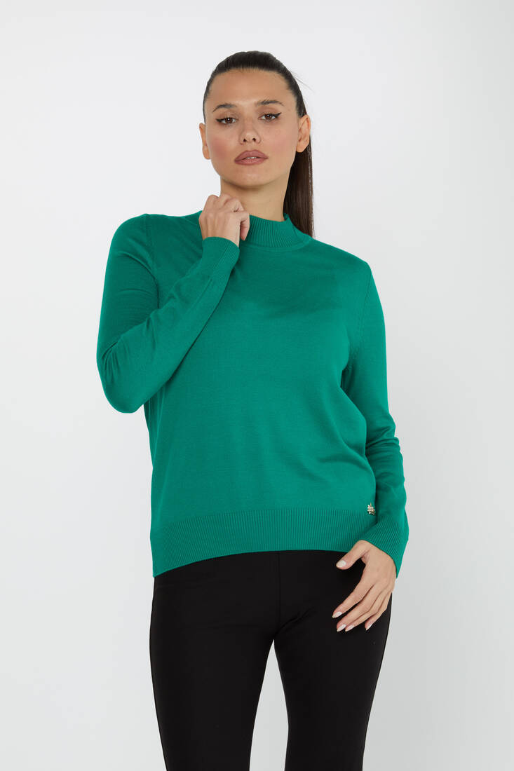 Women's Knitwear Stand Collar Basic Emerald - 30613 | KAZEE