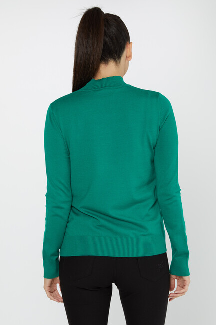 Women's Knitwear Stand Collar Basic Emerald - 30613 | KAZEE - Thumbnail