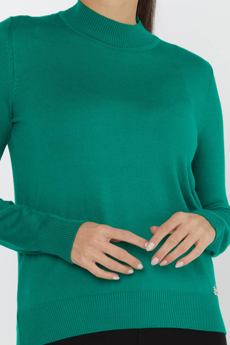 Women's Knitwear Stand Collar Basic Emerald - 30613 | KAZEE