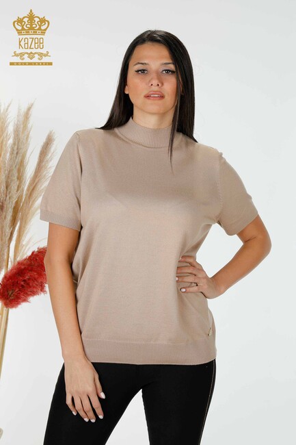 Women's Knitwear Standing Collar Dark Beige - 16168 | KAZEE - Thumbnail