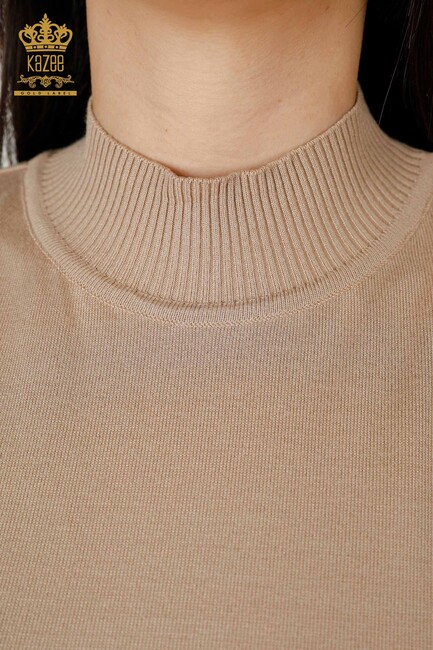 Women's Knitwear Standing Collar Dark Beige - 16168 | KAZEE - Thumbnail