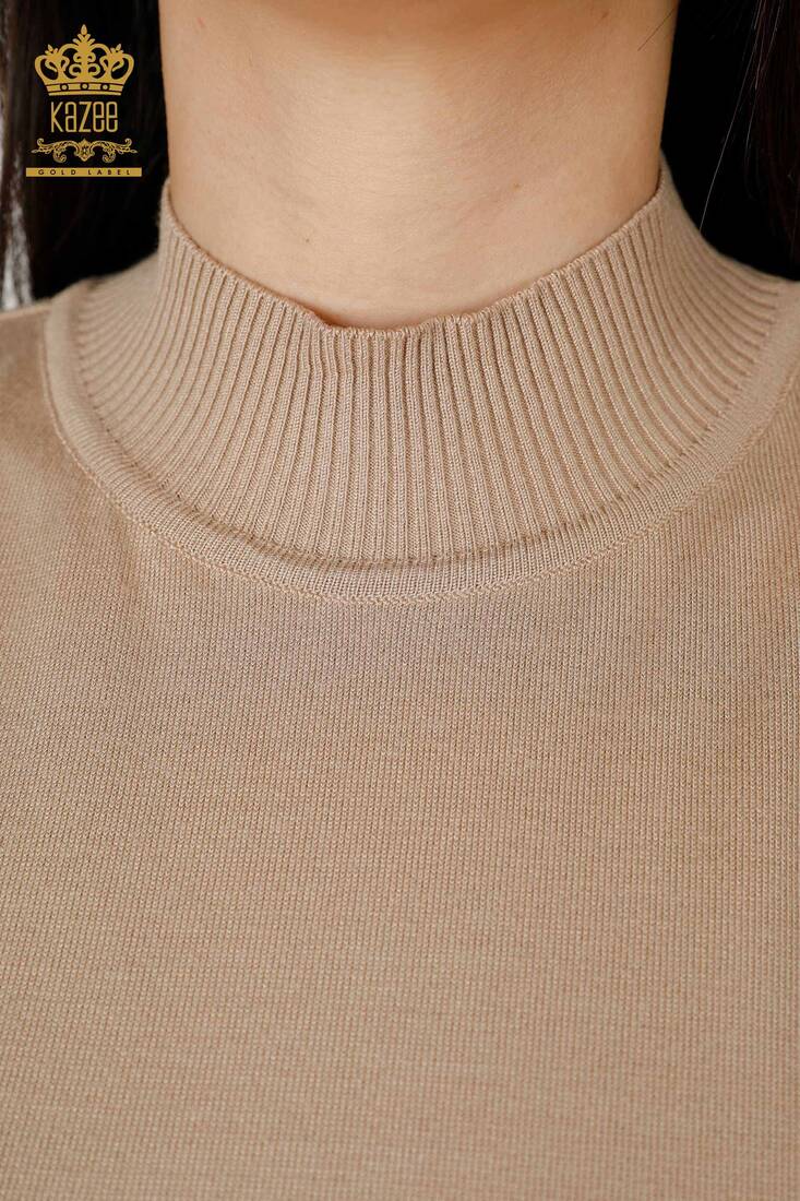 Women's Knitwear Standing Collar Dark Beige - 16168 | KAZEE