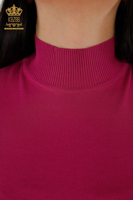 Women's Knitwear Standing Collar Dark Fuchsia - 16168 | KAZEE - Thumbnail