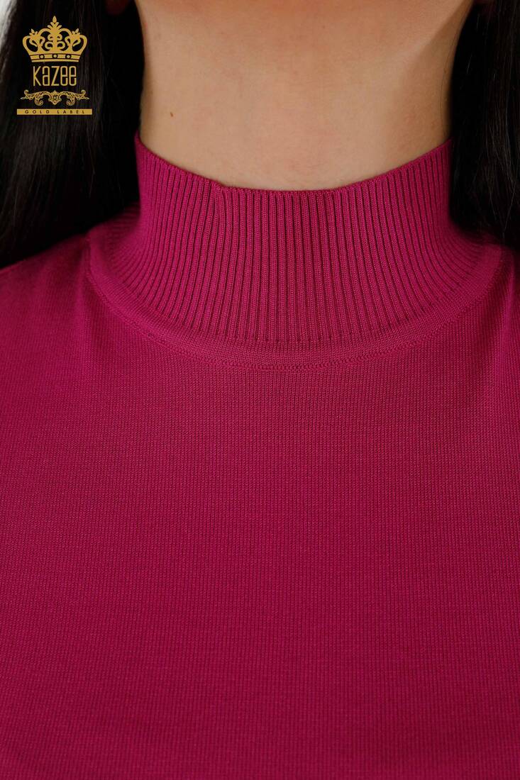 Women's Knitwear Standing Collar Dark Fuchsia - 16168 | KAZEE