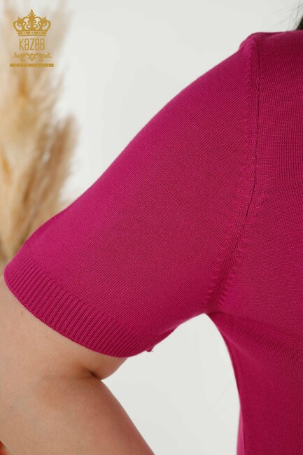 Women's Knitwear Standing Collar Dark Fuchsia - 16168 | KAZEE - Thumbnail