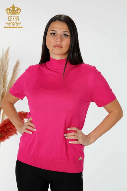 Women's Knitwear Standing Neck Fuchsia - 16168 | KAZEE - Thumbnail