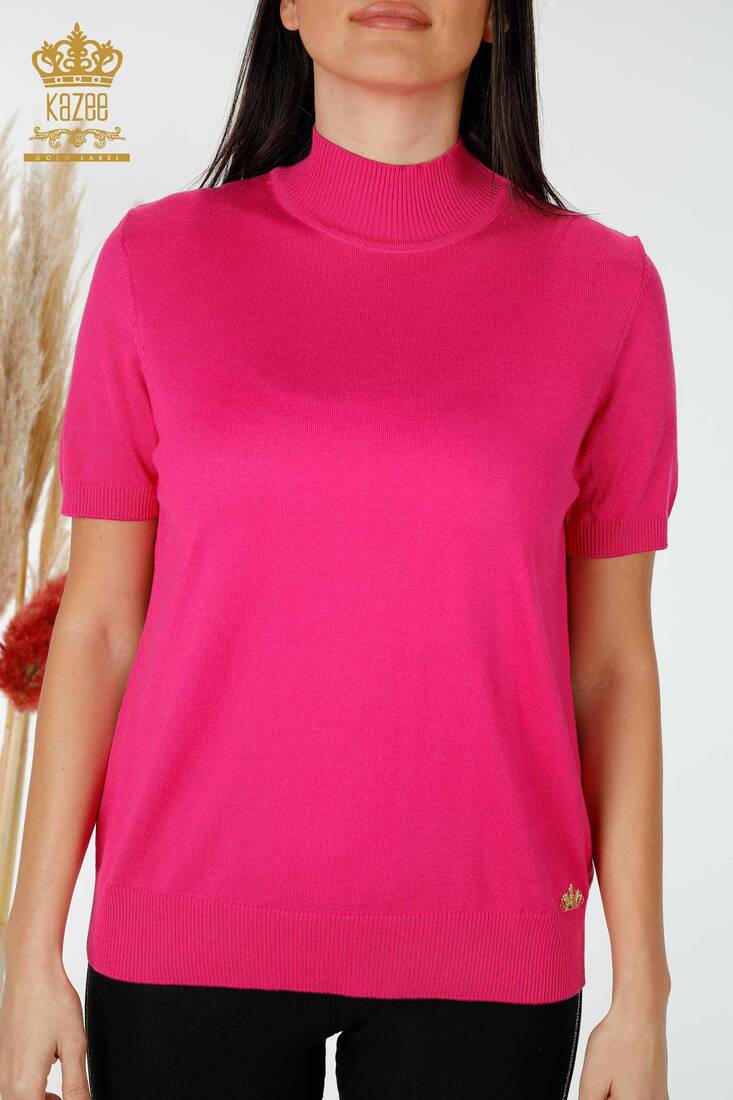 Women's Knitwear Standing Neck Fuchsia - 16168 | KAZEE