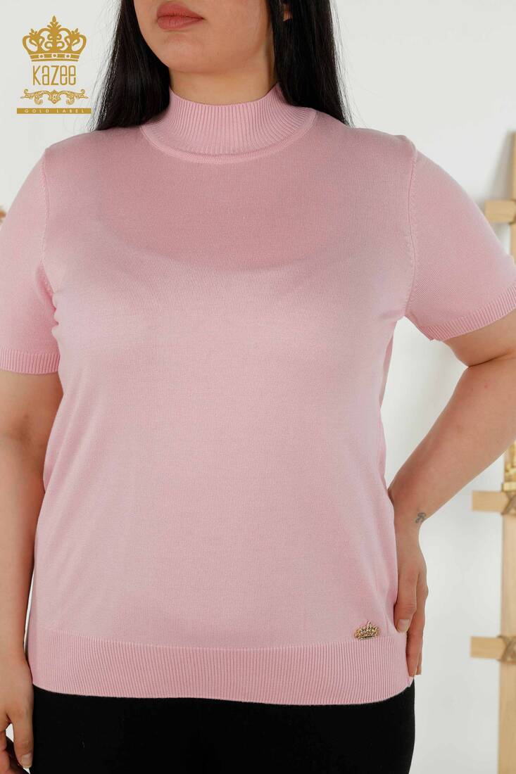 Women's Knitwear Standing Collar Light Pink - 16168 | KAZEE