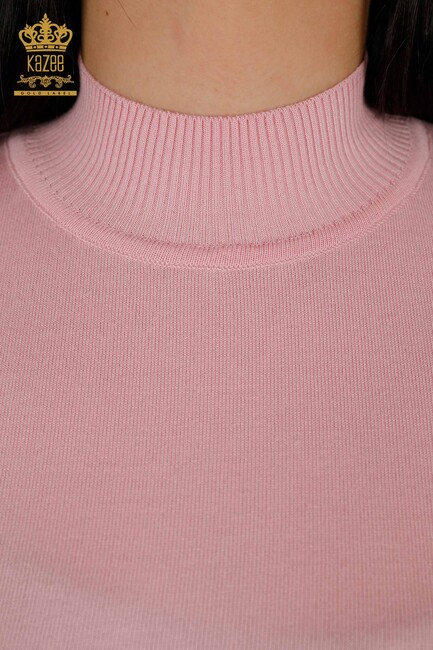 Women's Knitwear Standing Collar Light Pink - 16168 | KAZEE - Thumbnail