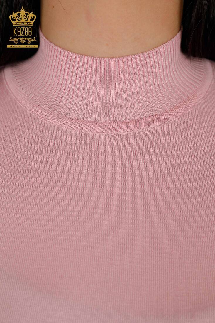 Women's Knitwear Standing Collar Light Pink - 16168 | KAZEE