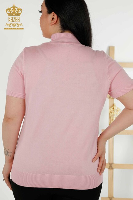 Women's Knitwear Standing Collar Light Pink - 16168 | KAZEE - Thumbnail