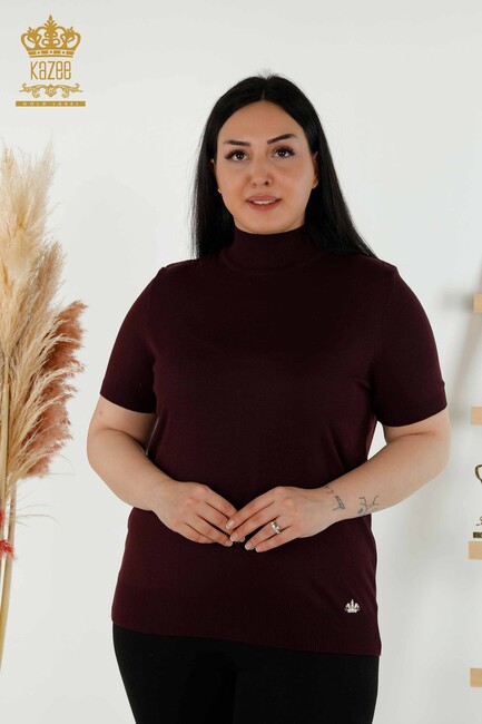 Women's Knitwear Standing Neck Plum - 16168 | KAZEE - Thumbnail