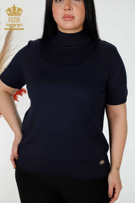 Women's Knitwear Standing Neck Navy Blue - 16168 | KAZEE - Thumbnail