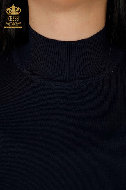 Women's Knitwear Standing Neck Navy Blue - 16168 | KAZEE - Thumbnail