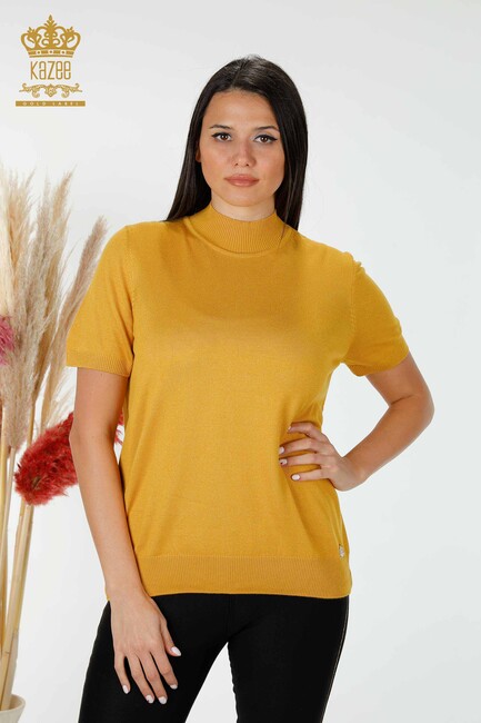 Women's Knitwear Standing Collar Saffron - 16168 | KAZEE - Thumbnail