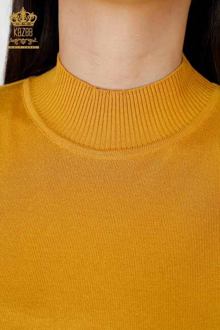 Women's Knitwear Standing Collar Saffron - 16168 | KAZEE - Thumbnail