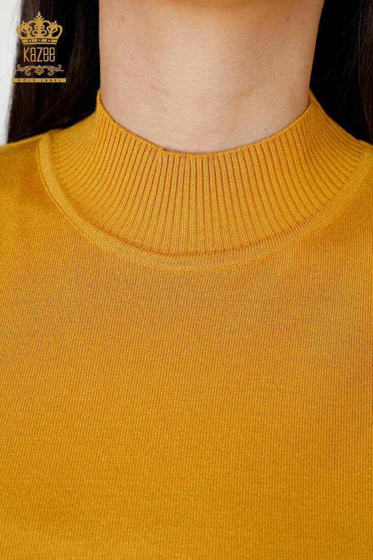 Women's Knitwear Standing Collar Saffron - 16168 | KAZEE