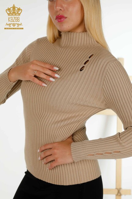 Women's Knitwear Hole Detailed Beige - 30395 | KAZEE - Thumbnail