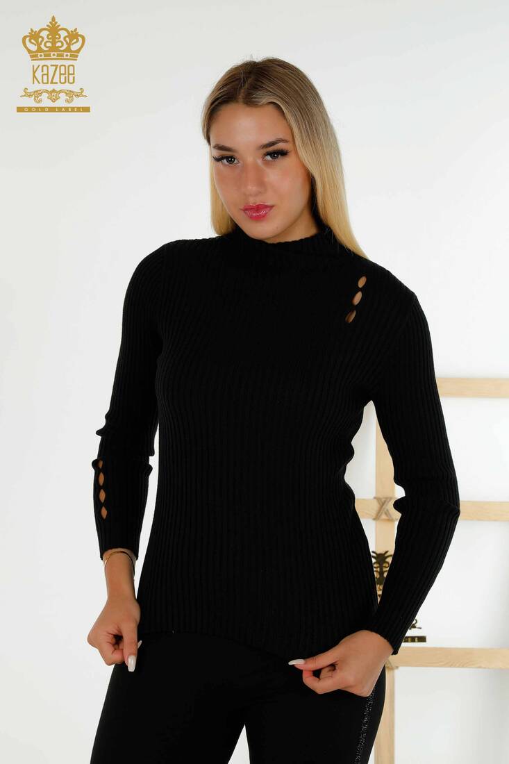 Women's Knitwear Hole Detailed Black - 30395 | KAZEE