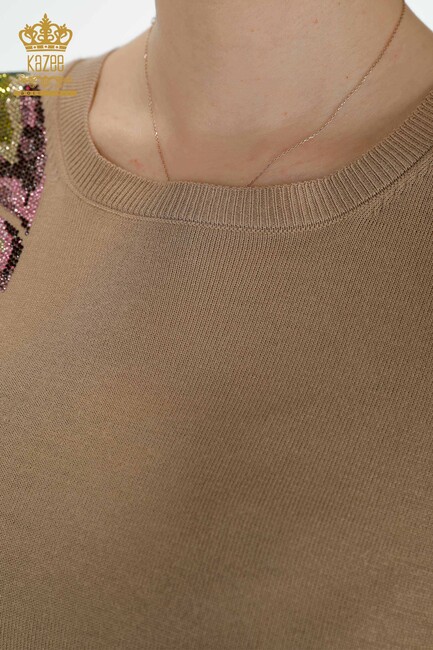 Women's Knitwear Leaf Patterned Beige - 16939 | KAZEE - Thumbnail