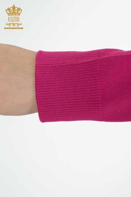 Women's Knitwear Leaf Patterned Fuchsia - 30124 | KAZEE - Thumbnail