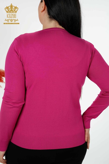 Women's Knitwear Leaf Patterned Fuchsia - 30124 | KAZEE - Thumbnail