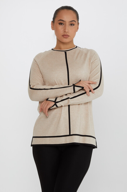 Women's Knitwear Striped Detail Beige - 31675 | KAZEE - Thumbnail