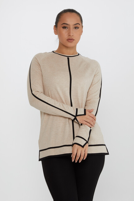 Women's Knitwear Striped Detail Beige - 31675 | KAZEE - Thumbnail