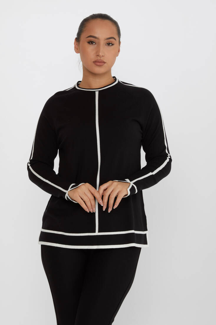 Women's Knitwear Striped Detail Black - 31675 | KAZEE