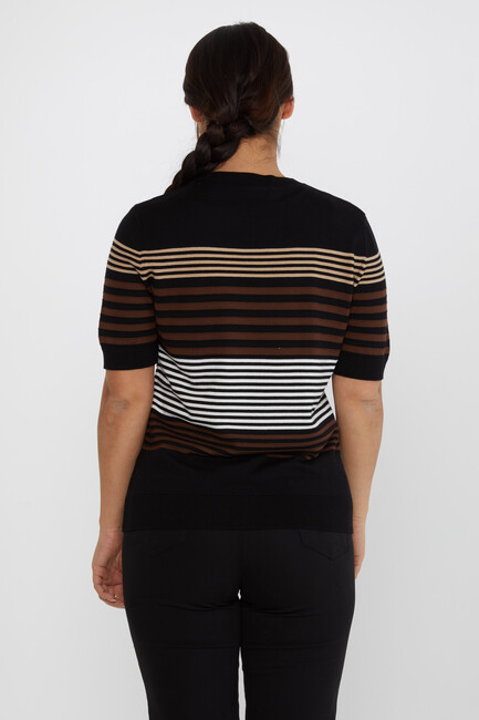 Women's Knitwear Short Sleeve Striped Detail Black - 31689 | KAZEE - Thumbnail