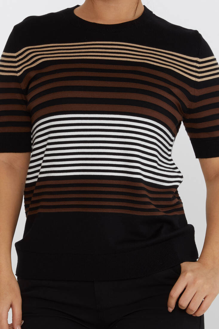 Women's Knitwear Short Sleeve Striped Detail Black - 31689 | KAZEE