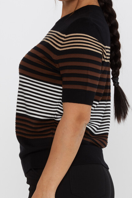 Women's Knitwear Short Sleeve Striped Detail Black - 31689 | KAZEE - Thumbnail